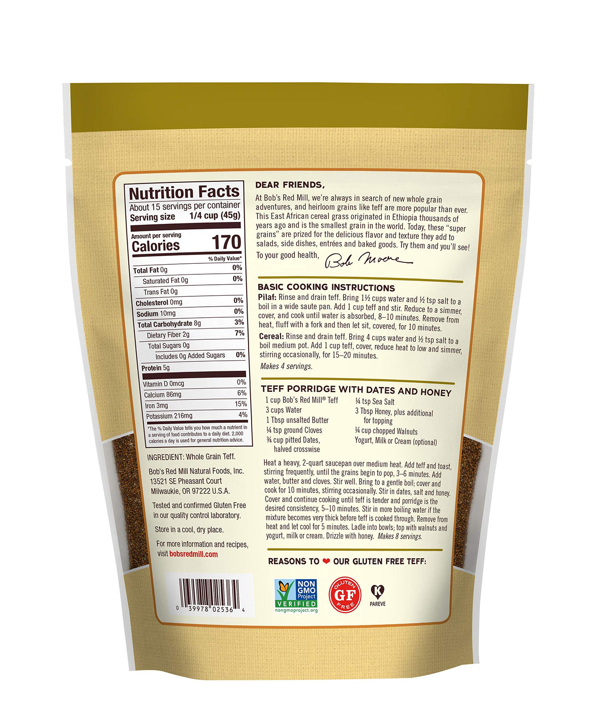 Bob's Red Mill Teff stew pot, ready in minutes and iron-rich.
