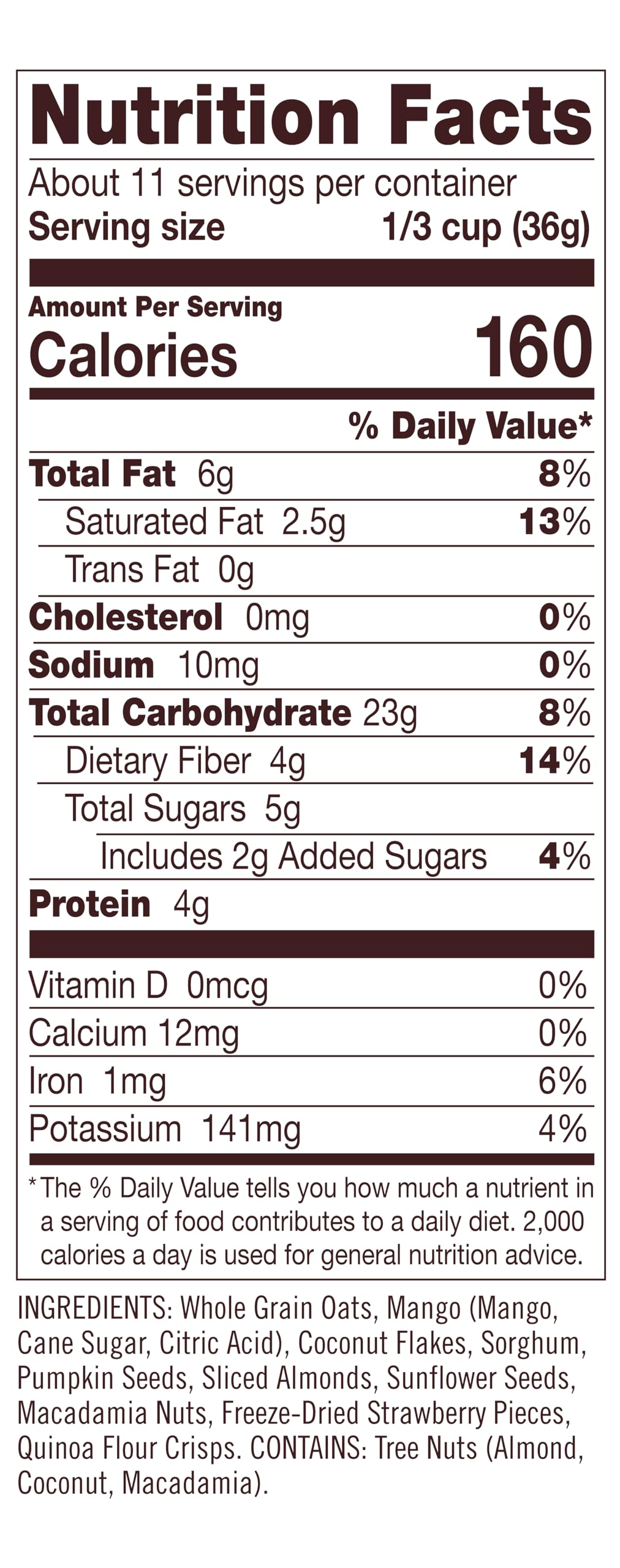 Toasted nuts and seeds add crunch to Bob's Red Mill Tropical Muesli.
