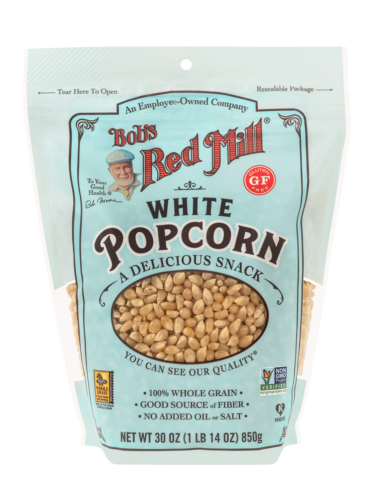 Bob's Red Mill White Popcorn in a bowl, perfect for snacking