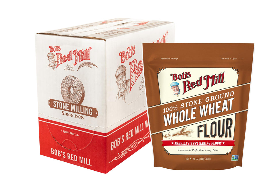 Bob's Red Mill Whole Wheat Flour front-pack, ideal for hearty breads.