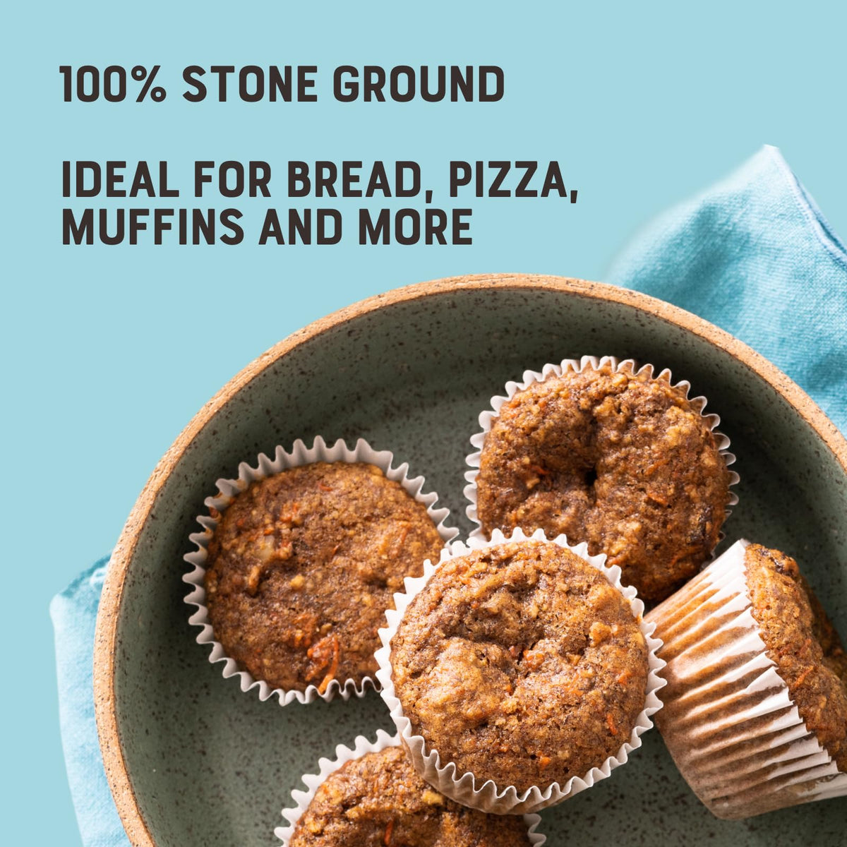 Measuring cup with Bob's Red Mill flour for muffins and cookies.