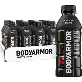 BODYARMOR Blackout Berry bottle front shows hydration with coconut water.