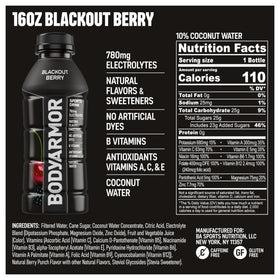 BODYARMOR Blackout Berry bottle being poured for a quick refresh.