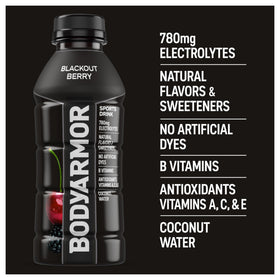 Glass with BODYARMOR Blackout Berry delivers a crisp, refreshing look.
