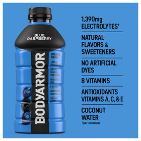 BODYARMOR Blue Raspberry antioxidants graphic highlights refreshment.