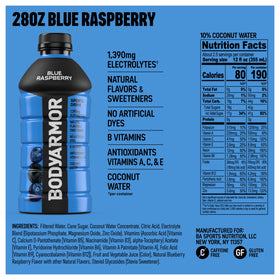 BODYARMOR Blue Raspberry pour for quick on-the-go hydration.