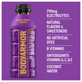 BodyArmor bottle highlights coconut water and electrolytes for hydration.