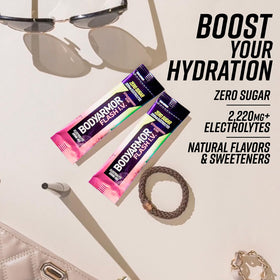 BODYARMOR FLASH I.V. coconut water powder emphasizes natural flavor and electrolytes.