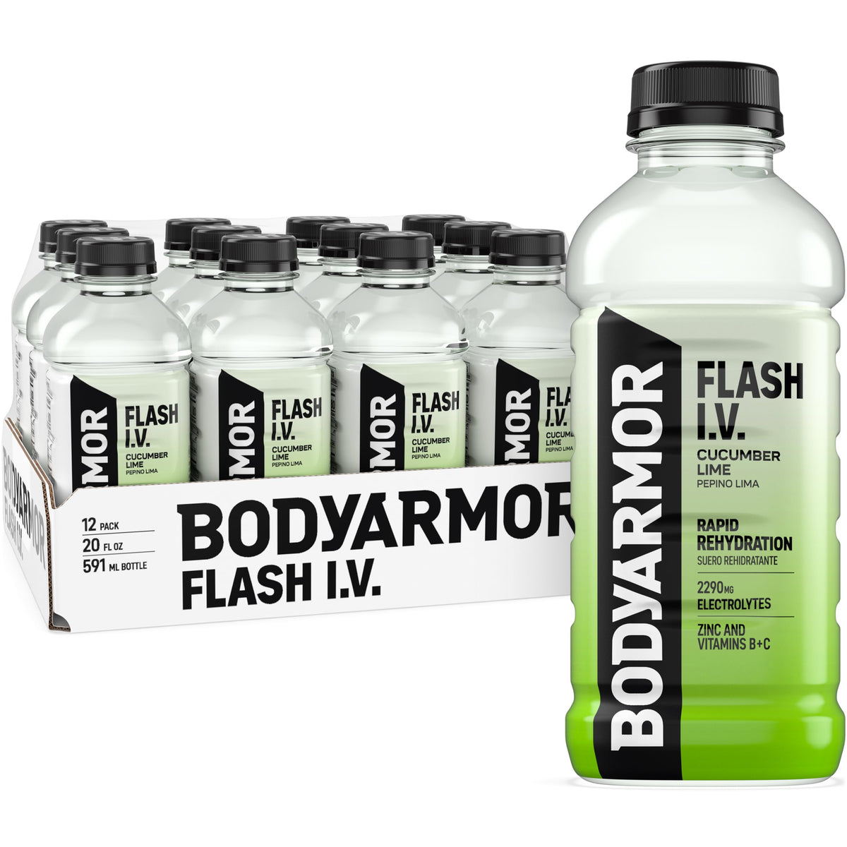 BODYARMOR Flash I.V. cucumber-lime bottle front for on-the-go hydration