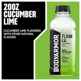 BODYARMOR Flash I.V. cucumber-lime glass with ice ready to drink after workout