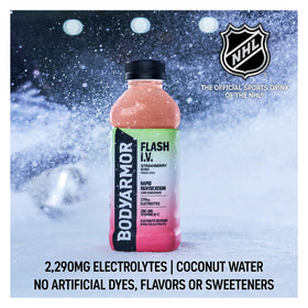 BODYARMOR Flash I.V. cucumber-lime label close-up highlighting flavor and electrolytes