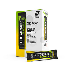 BODYARMOR Flash I.V. Lemon Lime stick pack for quick, zero-sugar hydration on the go.