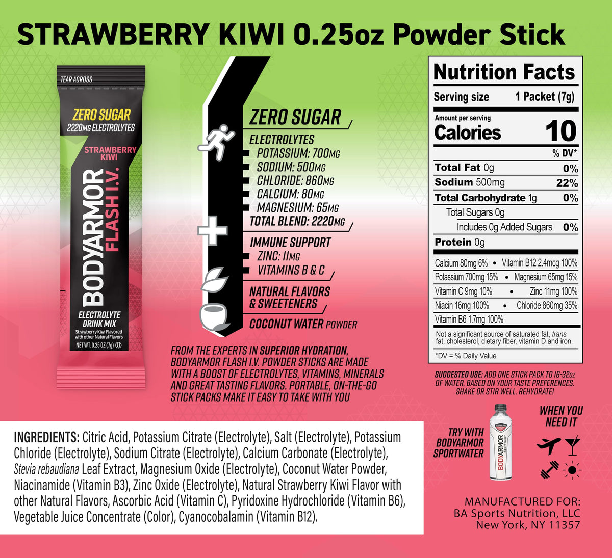 BODYARMOR FLASH I.V. lemon lime stick supports quick hydration during workouts.