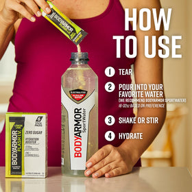 BODYARMOR Flash I.V. Lemon Lime dissolves smoothly in water for refreshing hydration.