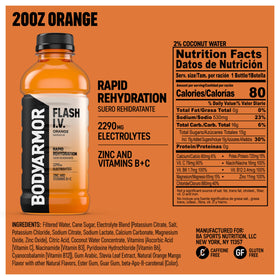 BODYARMOR Flash I.V. Orange coconut-water ingredients provide natural electrolytes