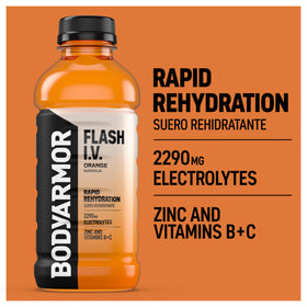 BODYARMOR Flash I.V. Orange outdoor-workout scene conveys heat-friendly hydration