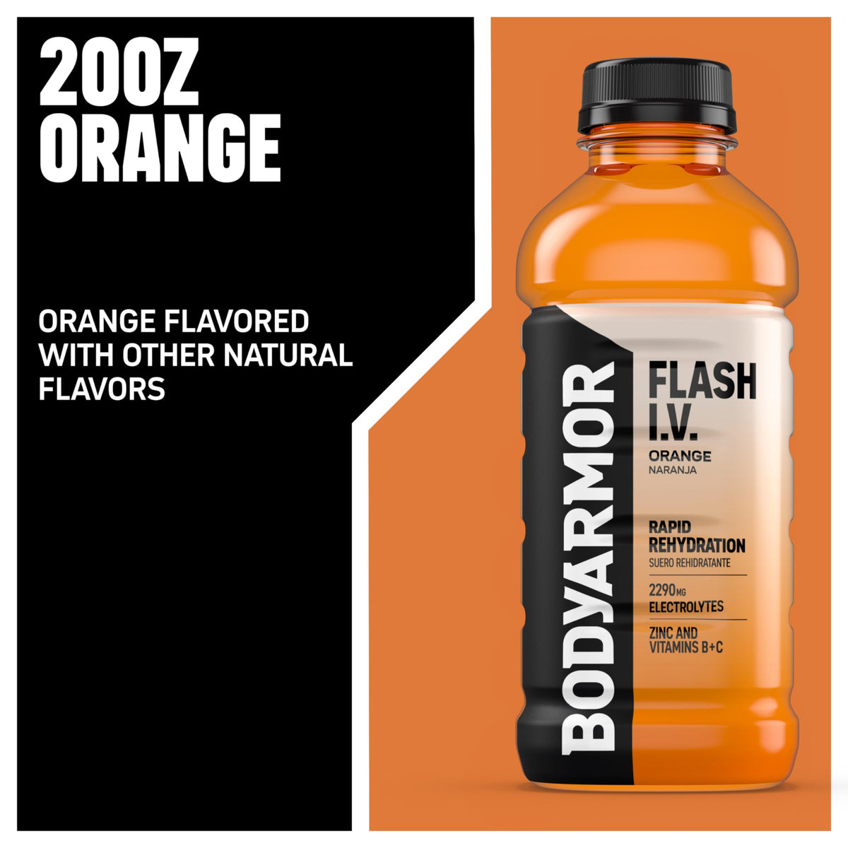 BODYARMOR Flash I.V. Orange pour demonstrates rapid hydration ready to drink