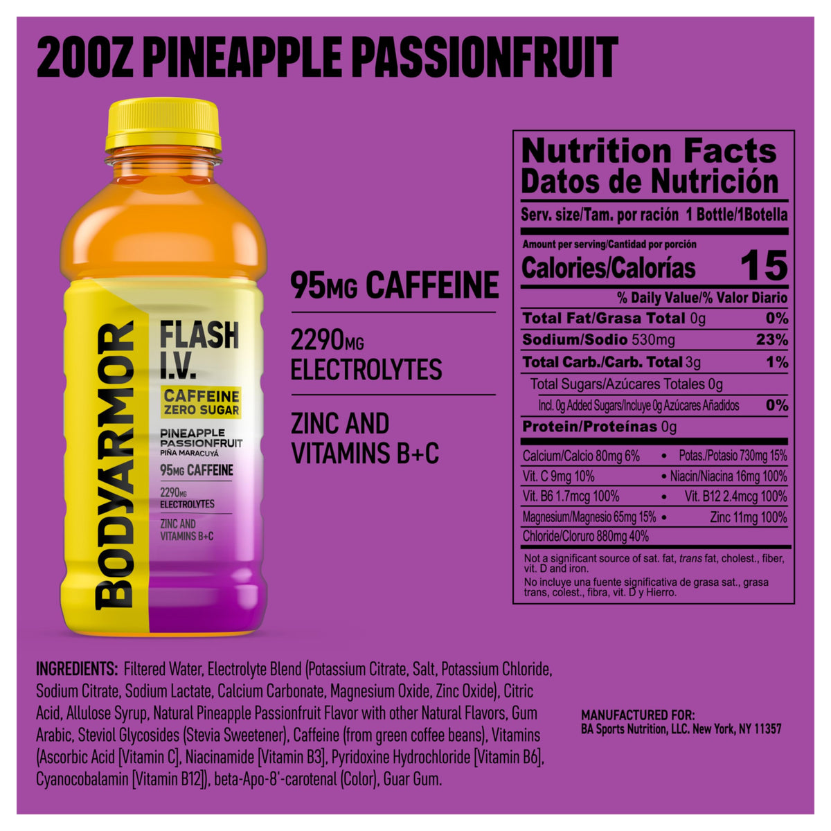BODYARMOR Flash I.V. pineapple pouring shot highlighting fast electrolyte delivery