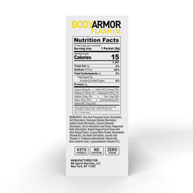 BodyArmor Flash I.V. ready-to-stir packet delivers zero sugar hydration on the go.