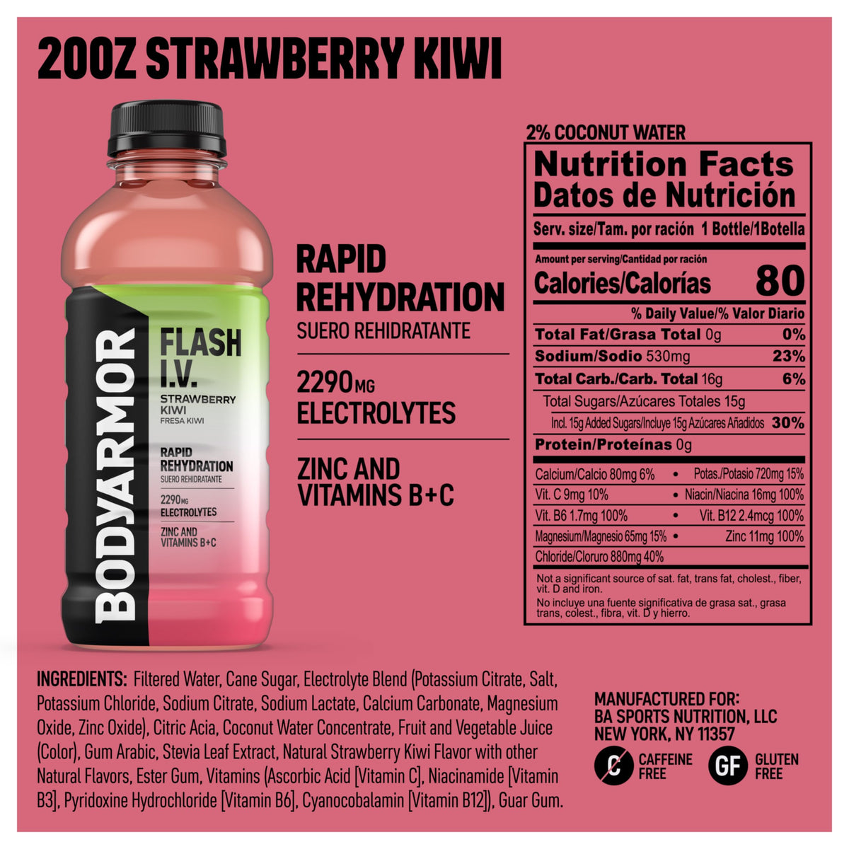  BODYARMOR Flash IV Strawberry Kiwi pour captures vibrant flavor and hydration.