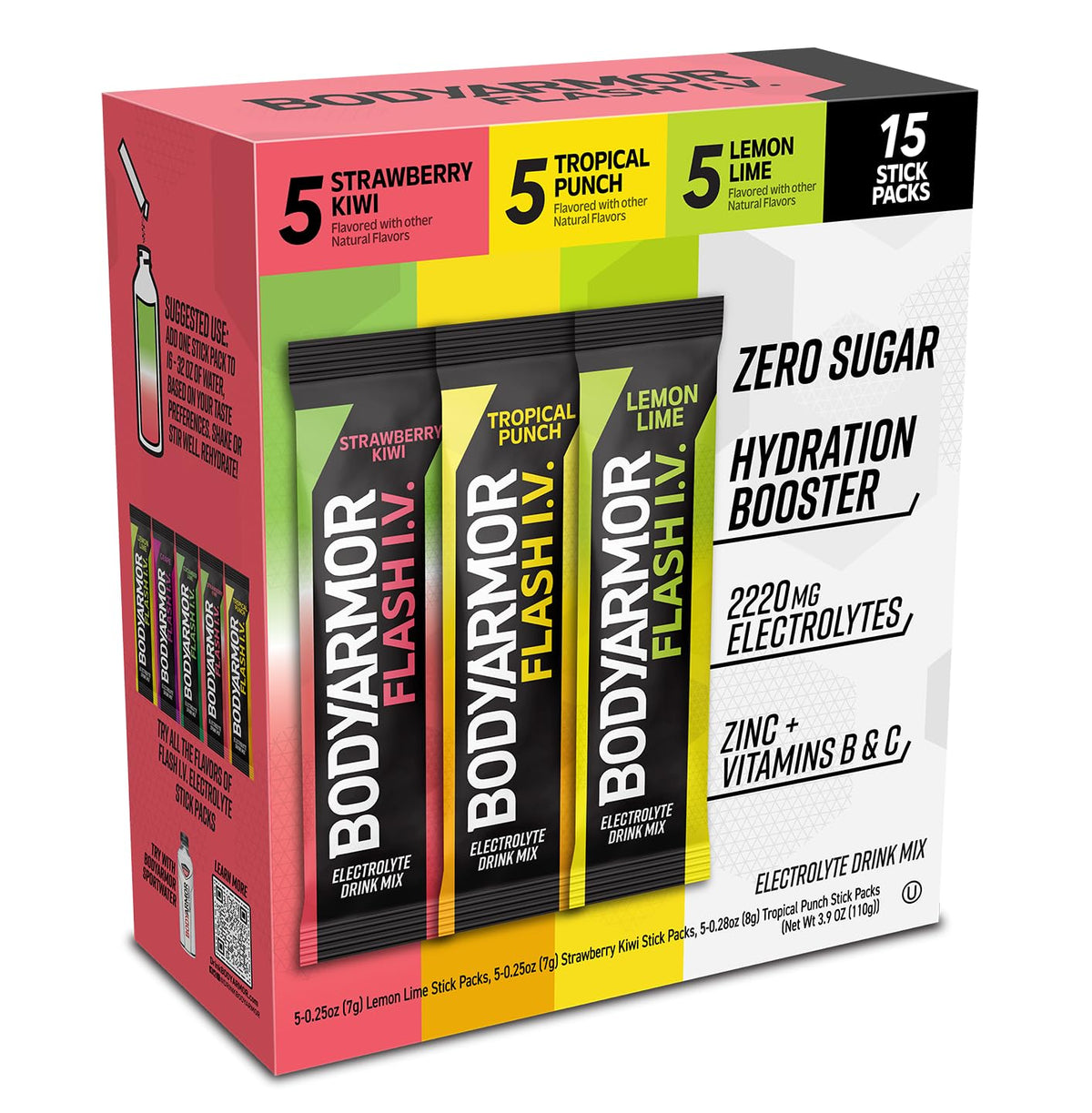 BODYARMOR FLASH I.V. strawberry kiwi stick for on-the-go hydration.