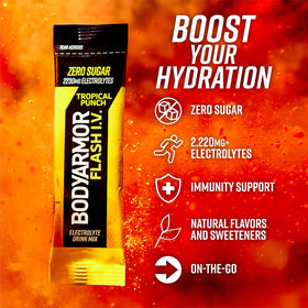 BodyArmor Flash I.V. zero sugar packet ideal for low-calorie hydration.