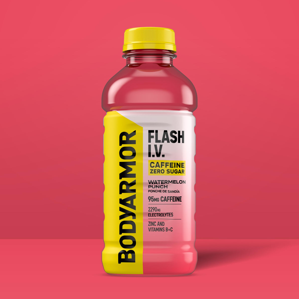 BODYARMOR Flash IV Zero Sugar Watermelon Punch label closeup shows natural flavor