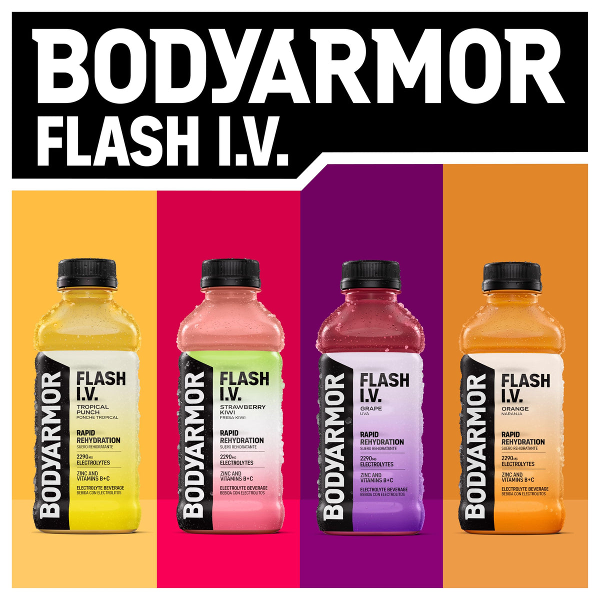 BODYARMOR Flash I.V. grape bottle on cooler for post-workout hydration.