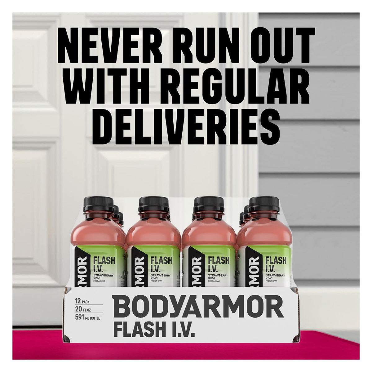 BODYARMOR Flash I.V. twelve-pack display ready for workout hydration.