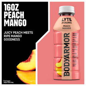 Display of 12-pack BODYARMOR Lyte Peach Mango for multi-pack hydration