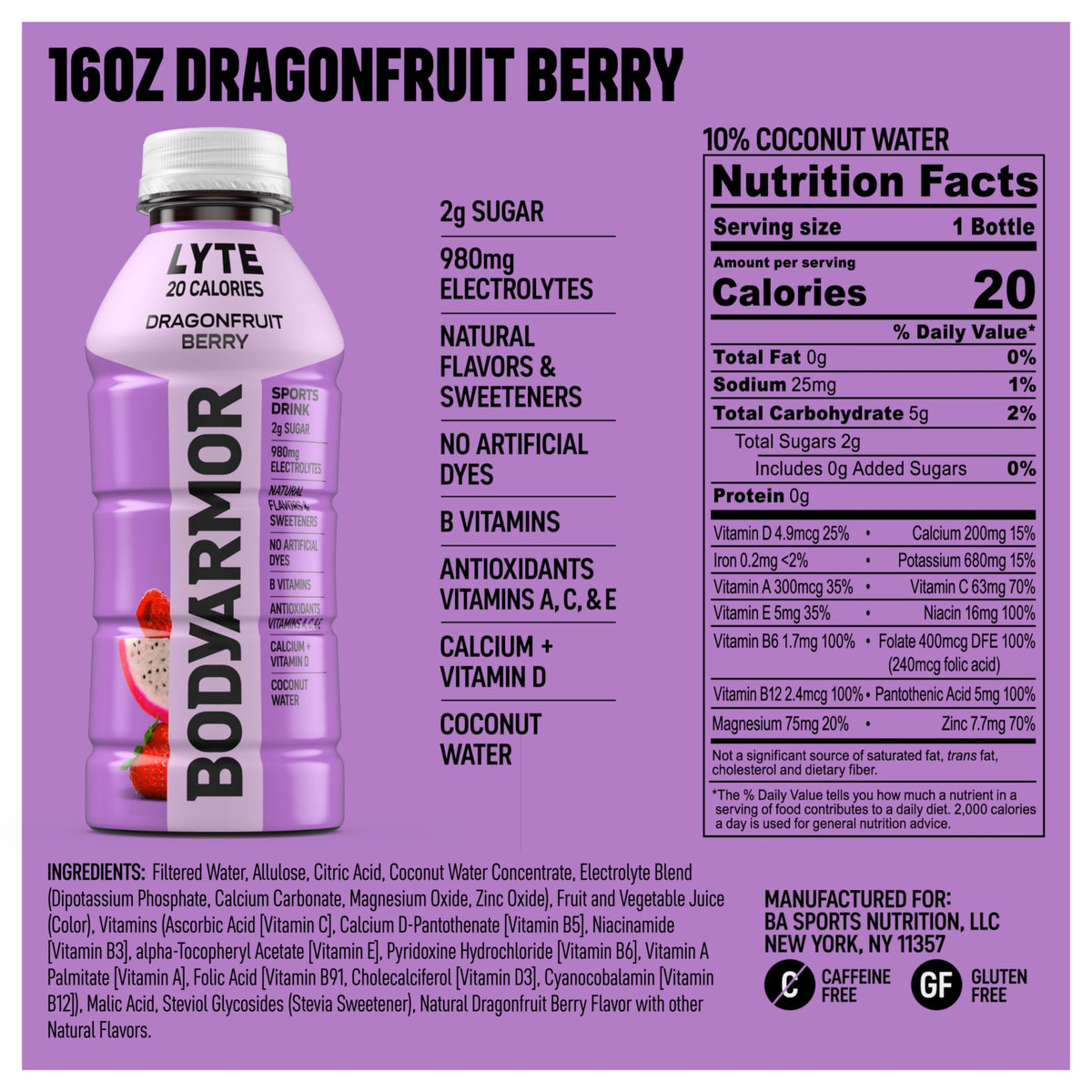 BODYARMOR Lyte coconut-water bottle highlighting natural hydration and electrolytes.