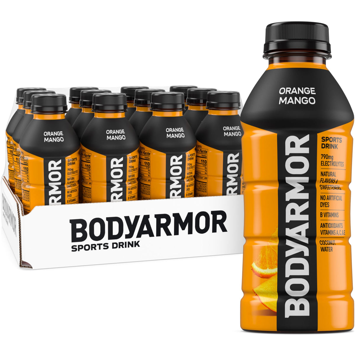 BodyArmor Orange Mango bottle for on-the-go hydration during workouts.