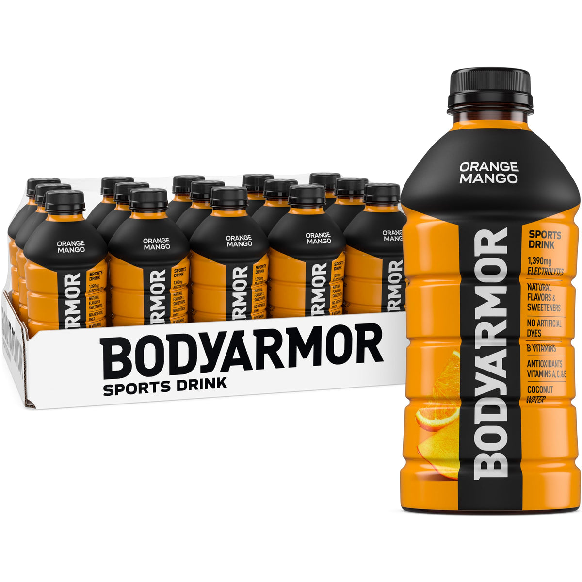 BODYARMOR Orange Mango bottle top view for convenient on-the-go hydration.
