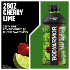 BODYARMOR Cherry Lime bottle pouring, ideal for pre- or post-workout hydration