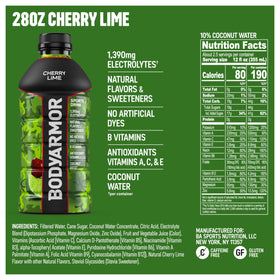 BODYARMOR Cherry Lime bottle side view, compact 28 oz for active days