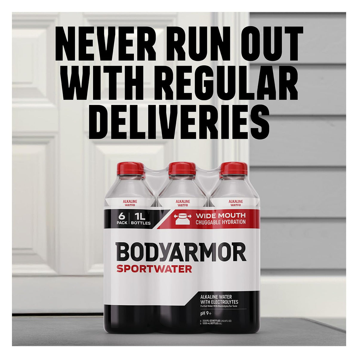 BODYARMOR SportWater label closeup showcasing pH 9+ alkaline water