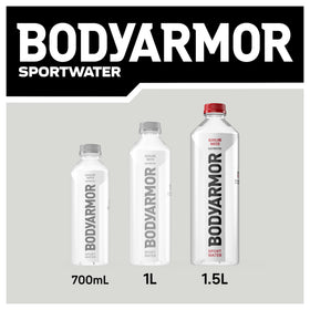 BODYARMOR SportWater label design highlighting branding and health-focused messaging.