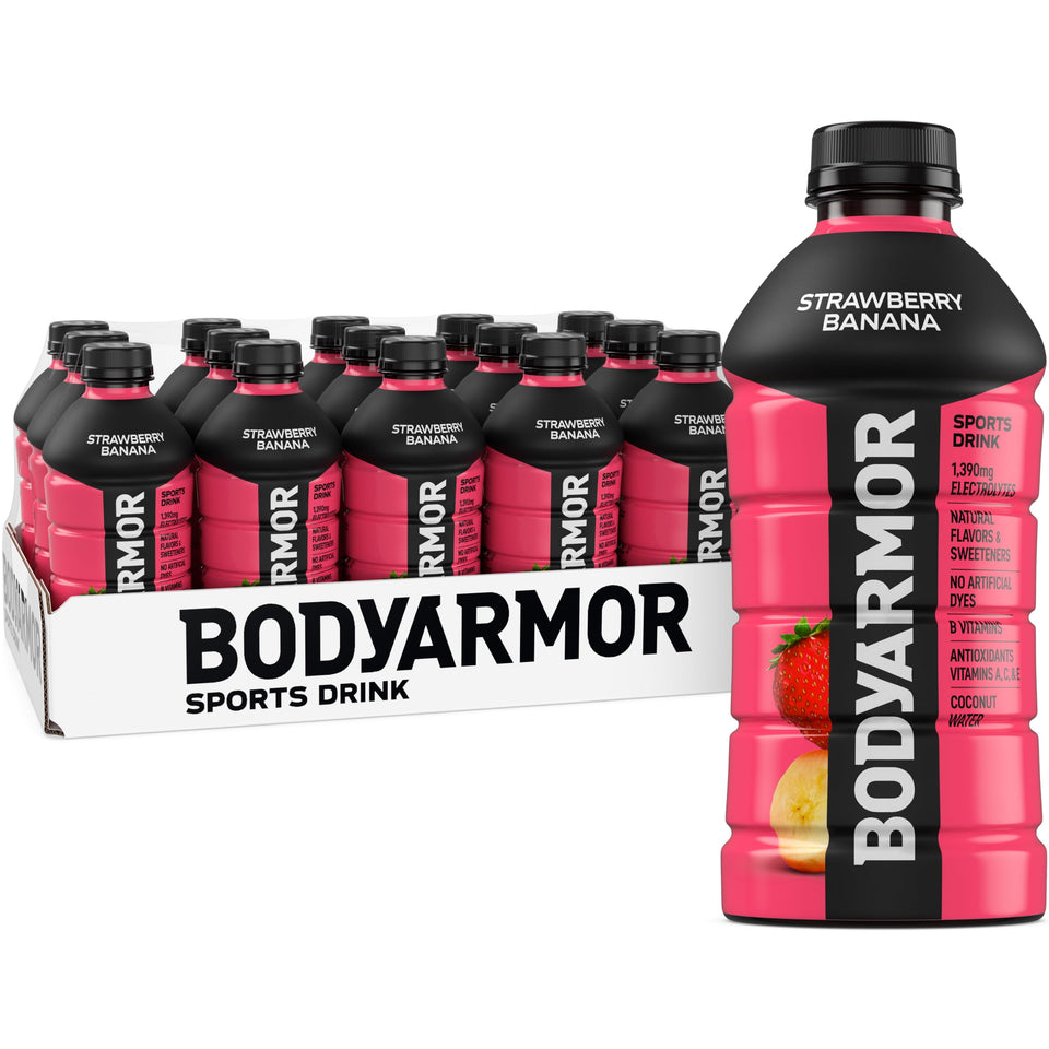 BODYARMOR Strawberry Banana bottle 28oz ready for workout hydration