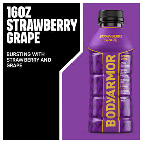 BodyArmor Strawberry Grape label close-up highlighting coconut water blend.