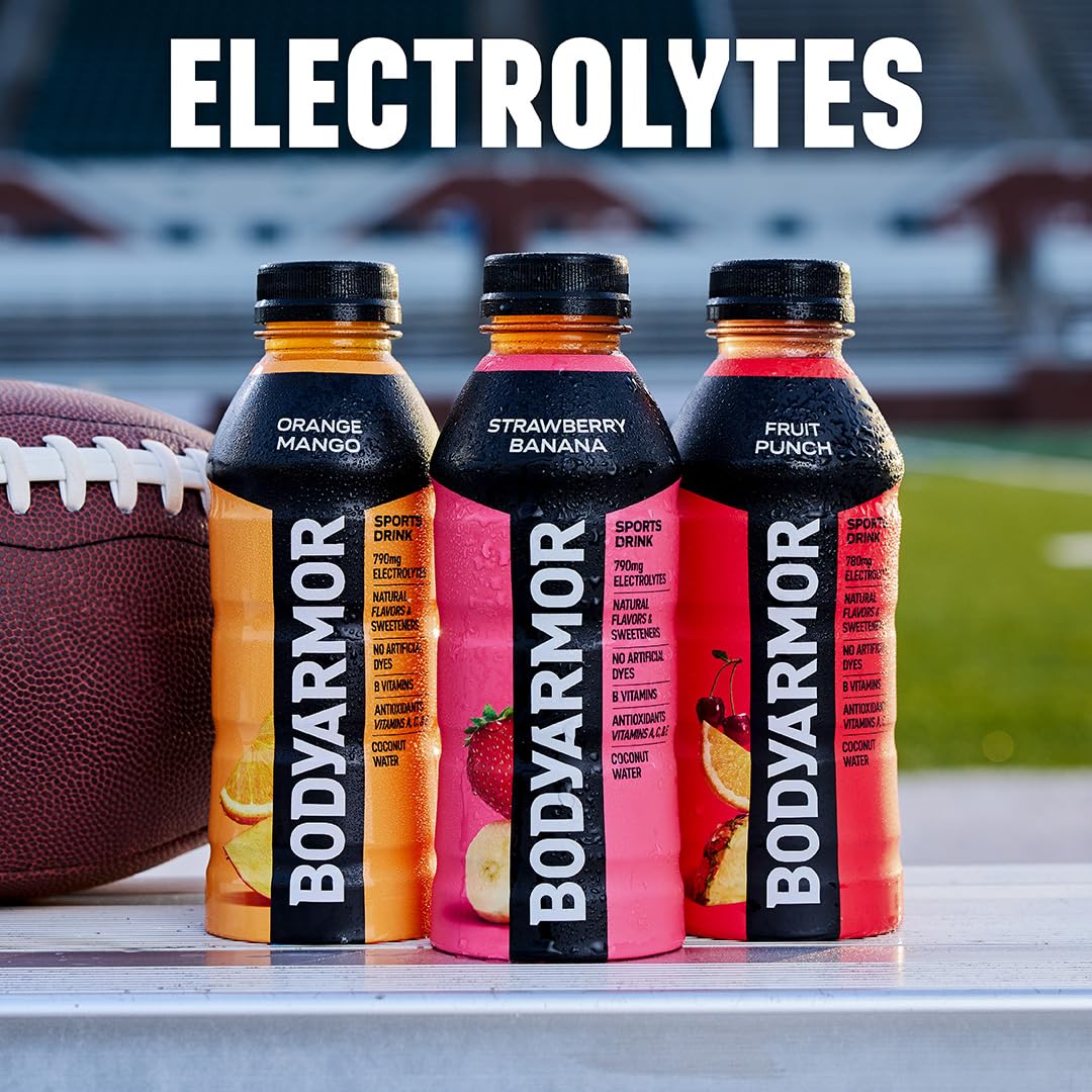 BODYARMOR Tropical Passionfruit pour demonstrates electrolyte-rich recovery on the go.