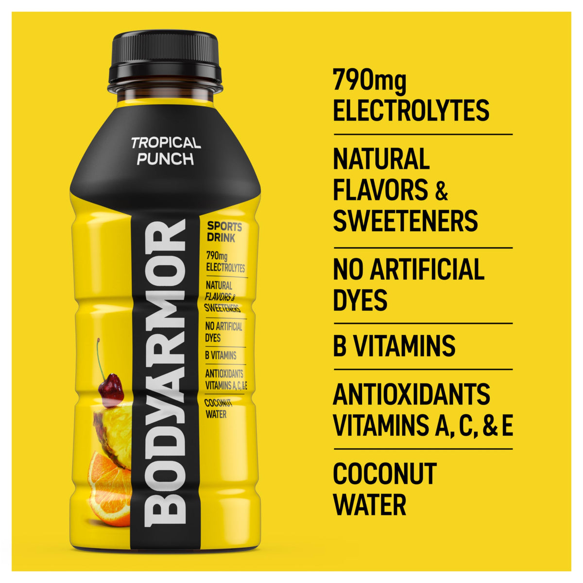 BODYARMOR Tropical Punch bottle being poured for easy on-the-go hydration.