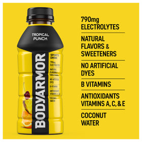 BODYARMOR Tropical Punch bottle being poured for easy on-the-go hydration.