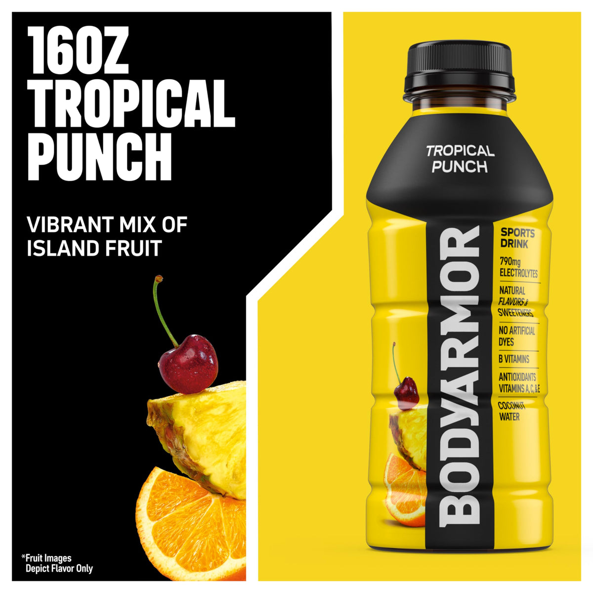 BODYARMOR Tropical Punch electrolytes graph illustrating hydration support.