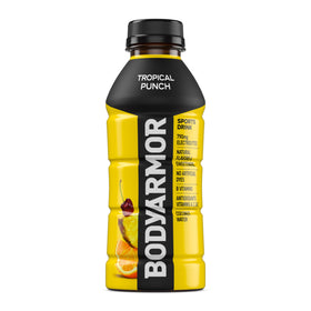 BODYARMOR Tropical Punch glass angled to showcase refreshing color and flavor.