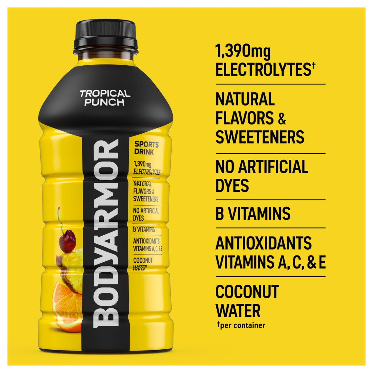 BODYARMOR Tropical Punch pack display suitable for gym or travel