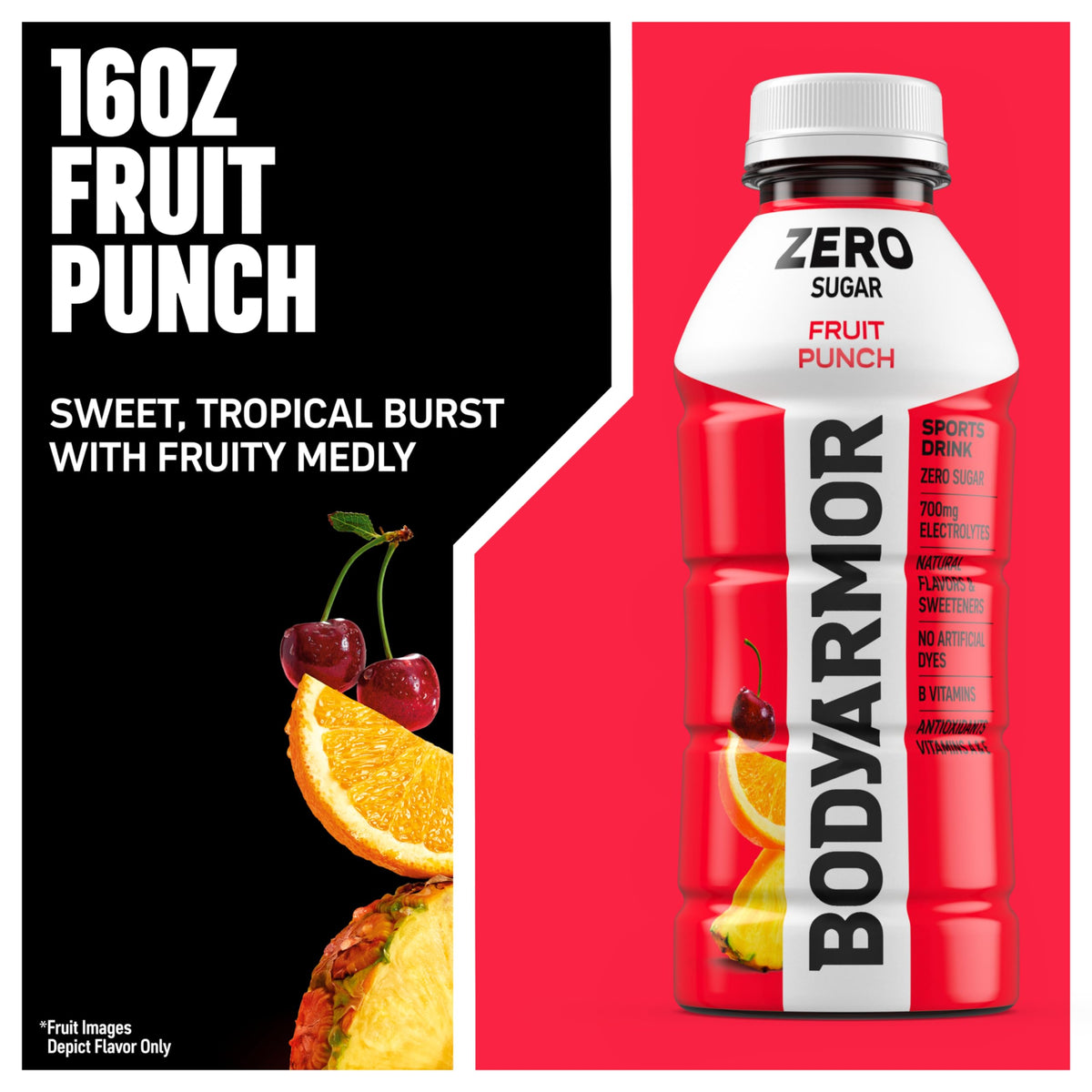 BODYARMOR ZERO Fruit Punch pack highlights a convenient 12-pack for workouts