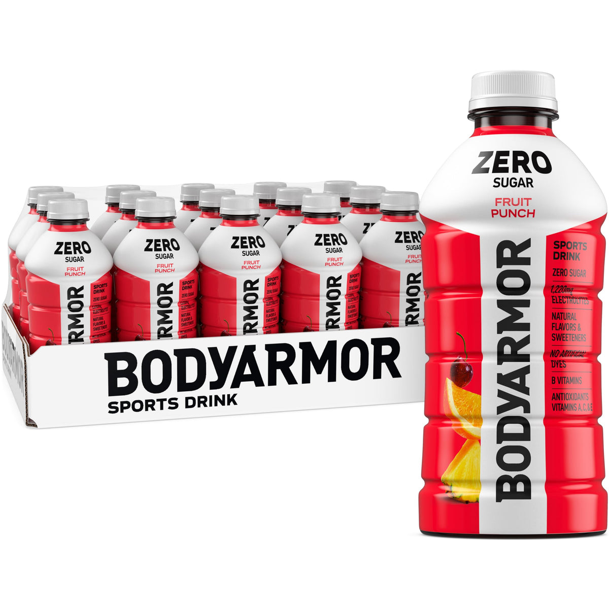 BODYARMOR Zero Sugar Fruit Punch bottle for on-the-go hydration.
