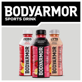 BODYARMOR Zero Sugar Fruit Punch bottle in use during a workout.