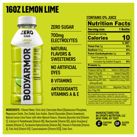 Chilled BODYARMOR Zero Sugar Lemon Lime bottle for workouts and recovery