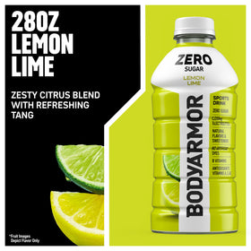 BodyArmor Zero Sugar Lemon Lime label closeup notes natural flavor and antioxidants benefits